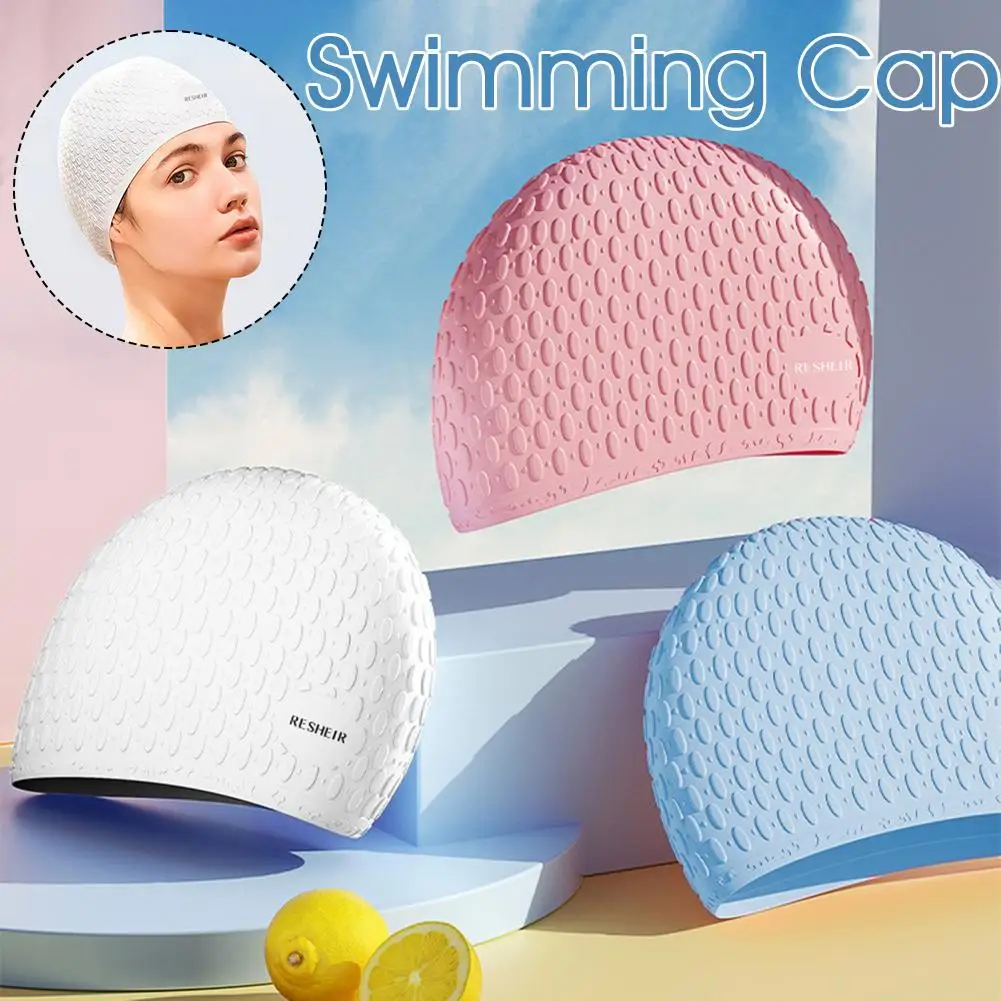 

Silicone Water Drop Swimming Cap Adult Enlarged Bubble Cap Super Elastic Swimming Waterproof Protection Ear Z7E9