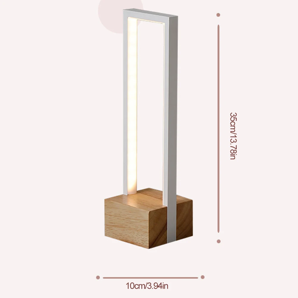 LED Table Lamp USB Nightstand Lamp 3 Color Temp Geometric Nightstand Lamp Stepless Dimmable Desk Light Wooden Base for Bedroom 6