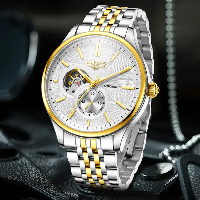 LIGE Automatic Watch For Men Fashion Stainless Steel Waterproof Luminous Watch Men Casual Sports Men's Mechanical Wristwatches