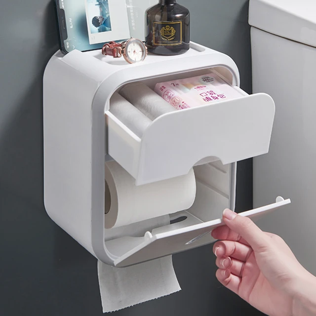 Bathroom Wall Mounted Double-Layer Tissue Box Toilet Paper Holder