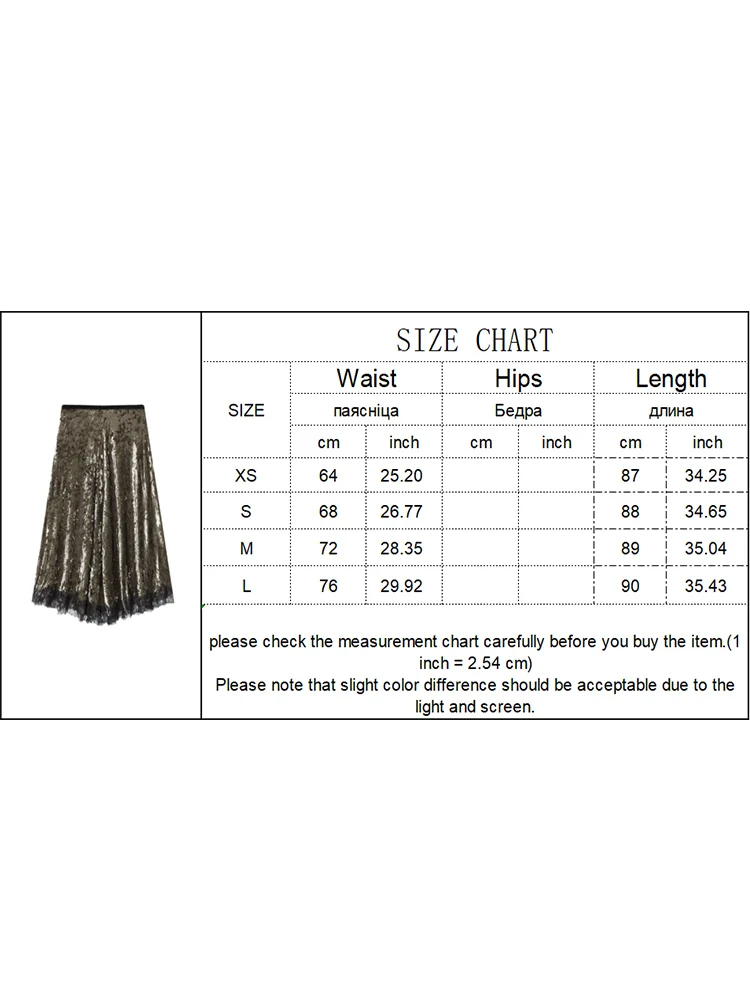 TFMLN Elegant Velvet Midi Skirts For Women Solid Lace Hem Splicd New High Waist Long Skirt Casual Streetwear Chic Lady Skirts