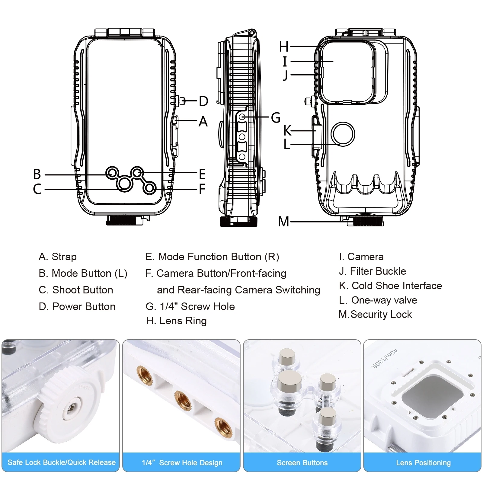 PULUZ 40m/130ft Waterproof Diving Case For iPhone 15 Pro Max 14 13 12 11 with One-way Valve Photo Video Taking Underwater Housin