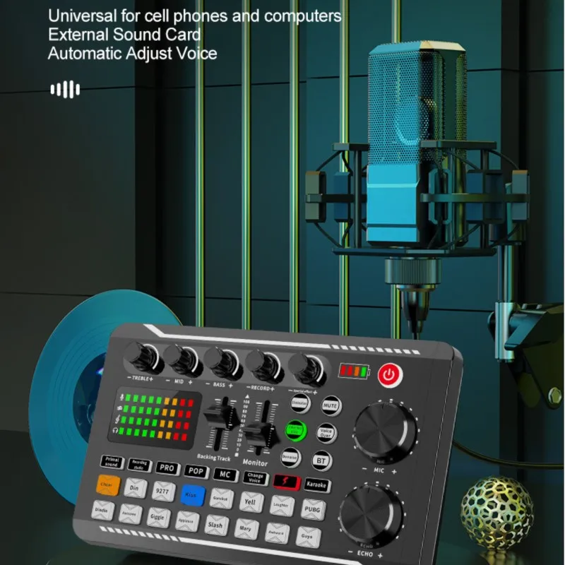 라이브 방송용 전용 사운드 카드 마이크, F998 카드, DJ 믹서 효과 음성 체인저 포함, 오디오 인터페이스 옵션