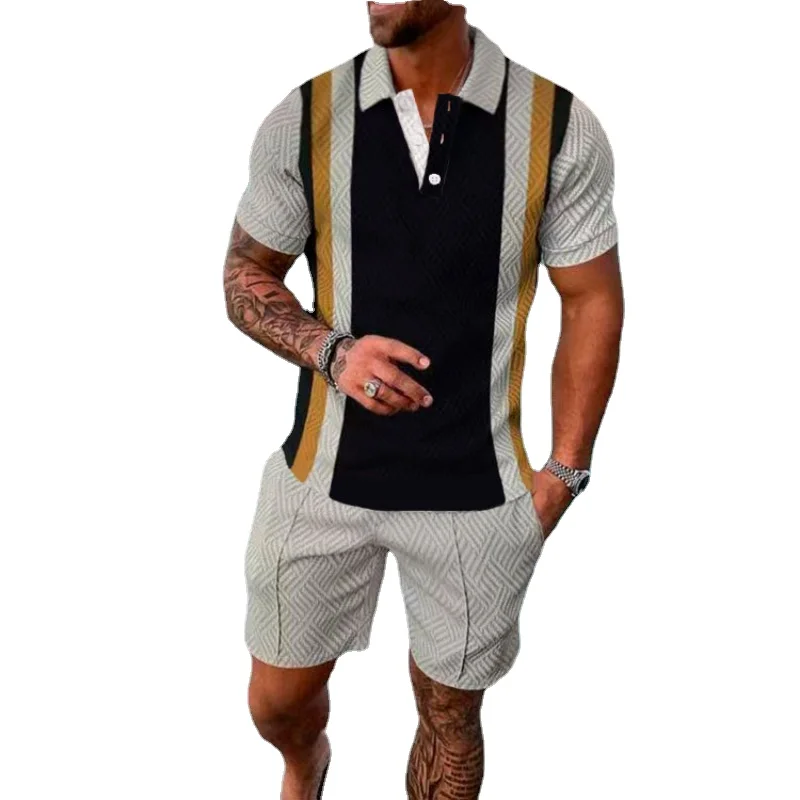 

2023 Summer Men's Fashion 3D Printed Polo Shirt Beach Shorts Sets Loose Thin Lapel Casual Short Sleeve Suit Tracksuit