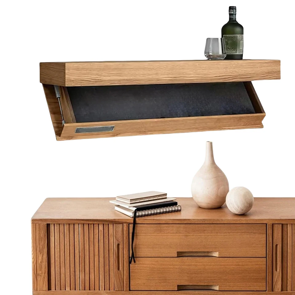 Wooden Floating Shelf with Hidden Compartment Storage