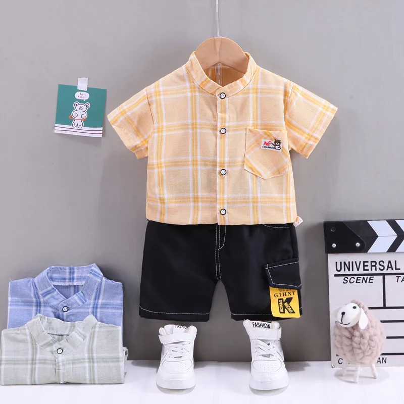 

Kds Summer Clothing Sets 2022 Baby Boy Shorts and Plaid Shirts Tops 2PCS Infant Outfits Childrens Bebes Jogging Suits Tracksuits