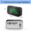 Digital Touch Alarm Clock 5 Inch Black Full Screen Fashion White /Green Display 100dB Extra Alarm Clock Home Decor for Bedroom 4