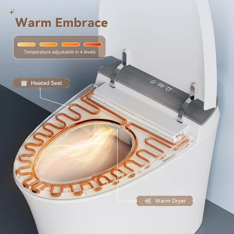 Bidet Toilet with Instant Warm Water,Heated Toilet Seat and Dryer,Smart Toilets with Built-in Bidet with Auto and Blackout Flush 4
