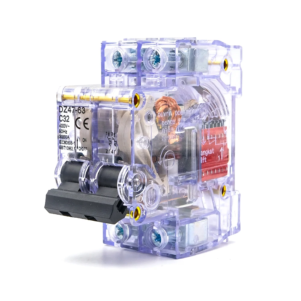 Transparent Circuit Breaker with Overload Protection, 16A-63A, DIN Rail Mount, 230V/400V, Home & Industrial Use
