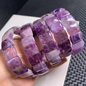 1 Pc Fengbaowu Natural Amethyst Purple Phantom Quartz Rutilated Auralite 23 Bracelet Hand Platoon Bangle Jewelry Gift