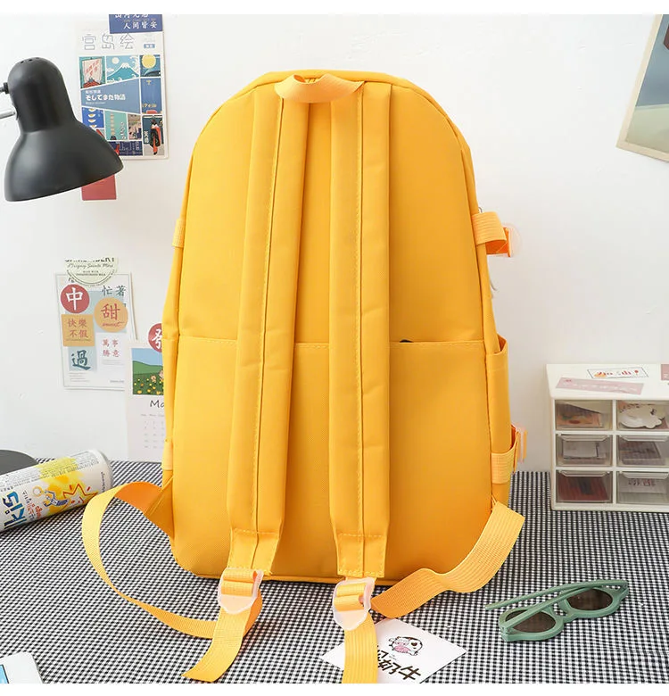 2022 New 5Pcs/Set Preppy Canvas Women School Backpacks for Teenage Girls Book Bags Students Cute Laptop Kawaii Backpack Female