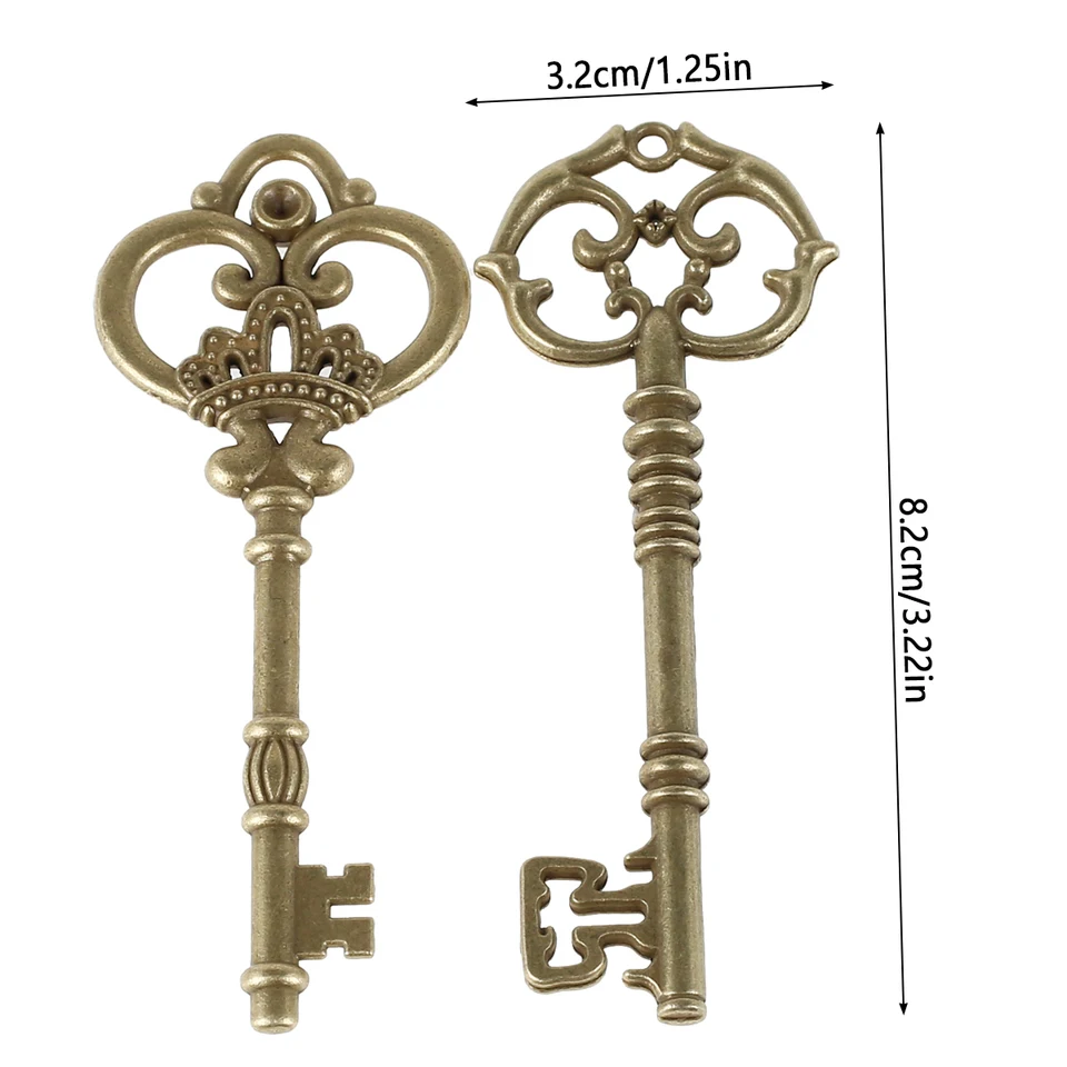 Large Antique Bronze Skeleton Key Keychain - Ornate Victorian Style With Crown Keyring, 31x82mm
