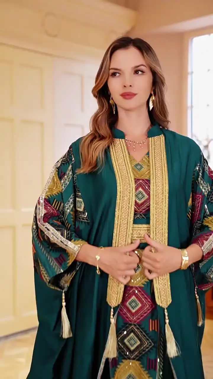 Uni Ramadan Dubai Роскошные женские абайи с вышивкой комплект из двух предметов кафтан
