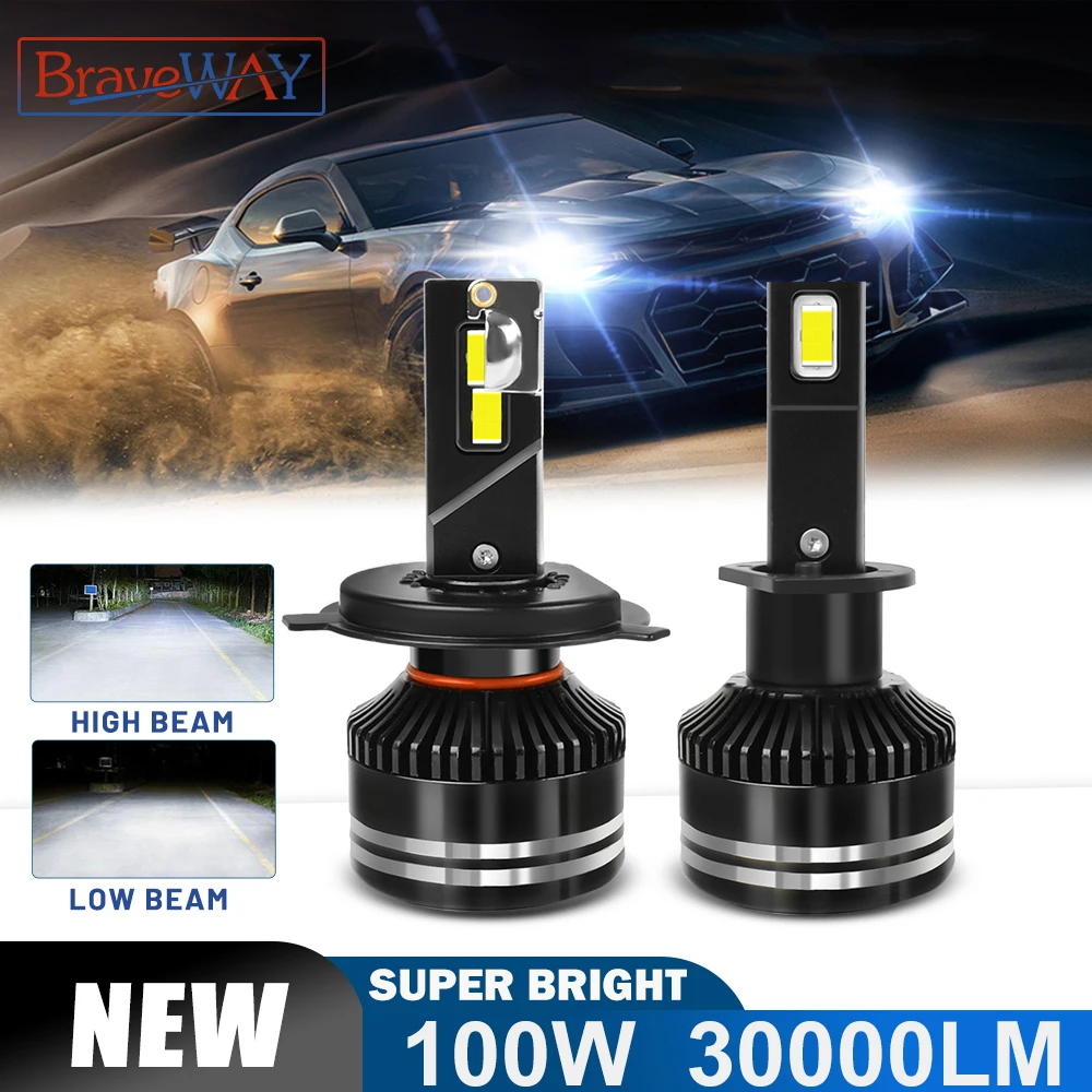 BraveWAY NEW! H1 H4 H7 H11 LED Headlight Bulbs for Car LED Fog Lights 12V 100W 6000K 30000LM