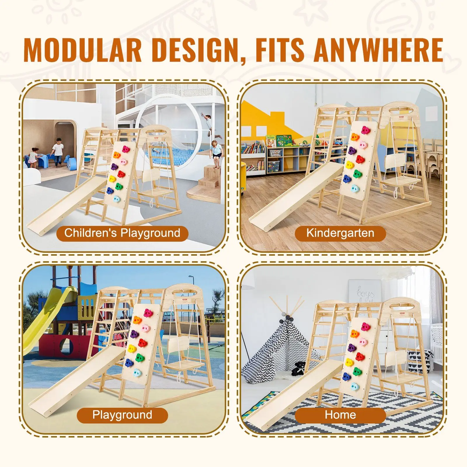 47.2 x 58 x 56in 7-in-1 Toddler Indoor Playground, Indoor Jungle Gym, 5