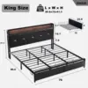 King Size Bed Frame with Headboard and Storage Drawers, Upholstered Black Platform Bed Frame with Storage Typ-C Charging Port 2