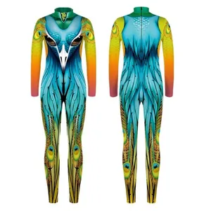 Unisex Animals Peacock Cyber Punk 3D Digital Print Halloween Party Role Play Outfit Women Men Cosplay Costume Carnival Jumpsuit
