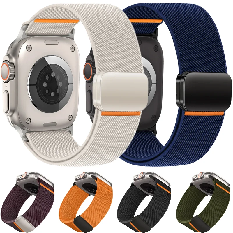 สายนาฬิกาไนลอนยืดหยุ่น ปรับได้ สำหรับ Apple Watch ทุกรุ่น