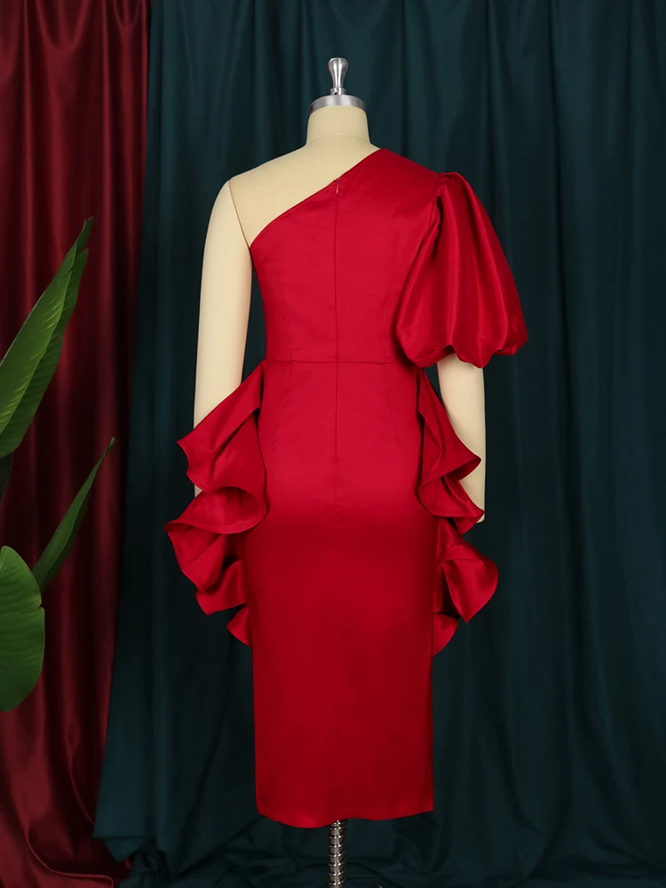 Outfit Cocktail Evening Dresses | One Shoulder Red Cocktail Dress - Red  Dresses - Aliexpress