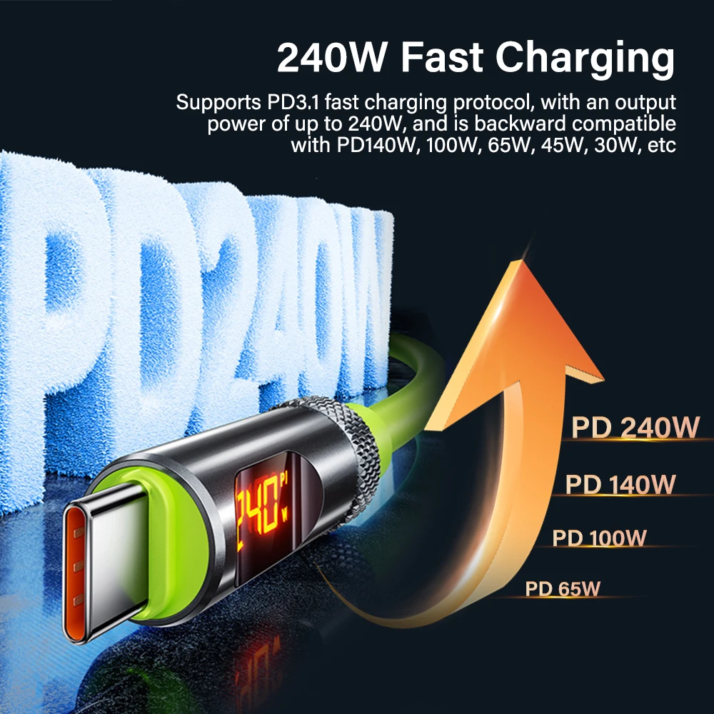 240W USB-C to Type-C Super Fast Charging Cable with LED Display