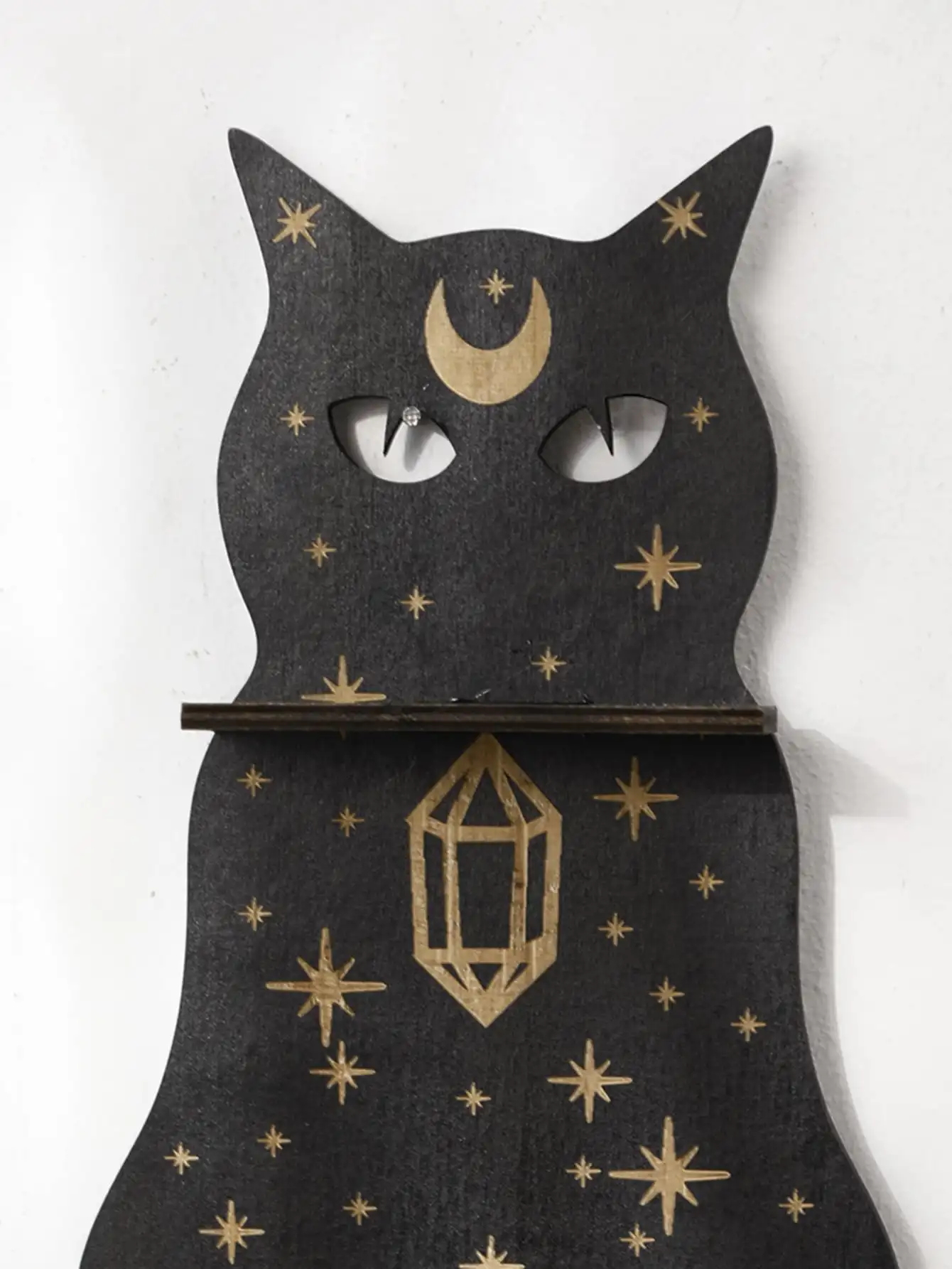 1pc Sun Moon Star Black Cat Floating Wall Shelf Wooden Crystal Shelf Display Wall Decor Display Shelf Boho Home Decoration Ledge