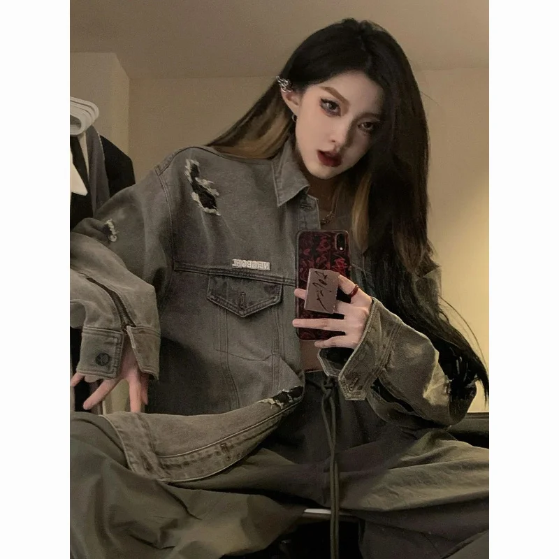 

Denim Jacket Women Vintage Aesthetic Oversized Trend Streetwear Autumn Winter Jackets Korean Fashion Loose Jeans Coats