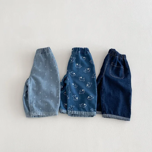 2026 Spring Kids Jean Star Pants Korean Style Boys Girls Denim Pants Full of Puppy Print Casual Toddler Boys Straight Trouseres 2