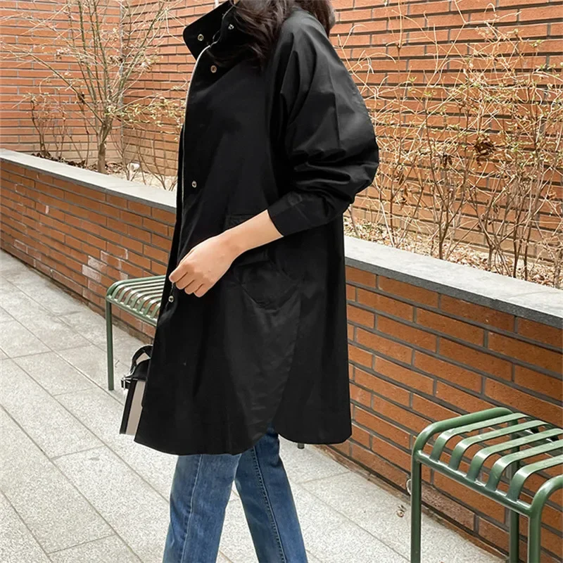 Korean Style Single-Breasted Tailored Work Side Slit Cotton Jacket For Women Autumn Petite Casual Large Size