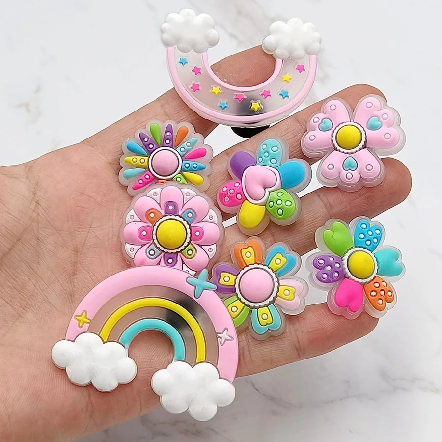Translucent Design 1Pcs PVC Shoe Buckle Accessories Funny DIY Flower Rainbow Shoe Buttons Decor Jibz For Croc Charms Kid Gift