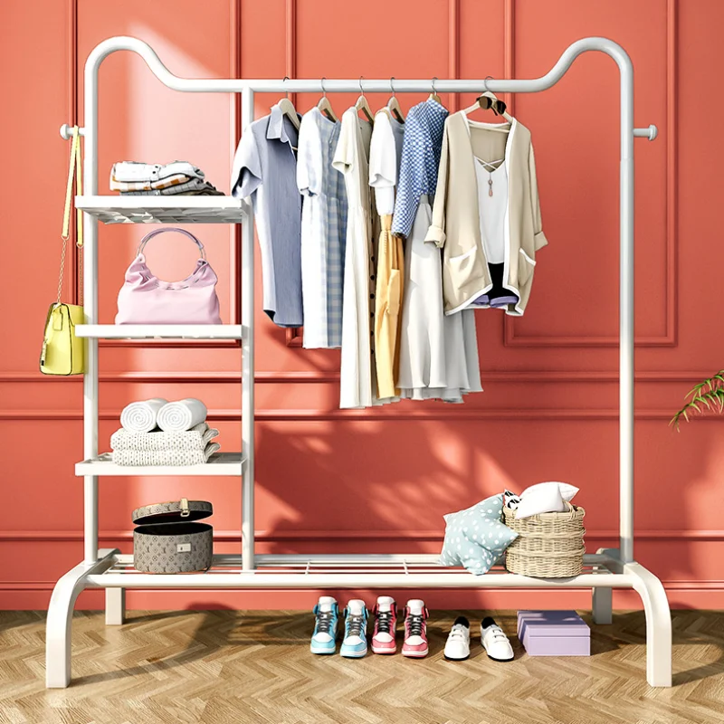 

Hanging Hanger Floor-to-ceiling Bedroom Simple Rack Home Vertical Drying Net Red Single-rod Coat Percheros Household Items