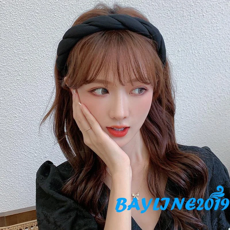 

BAY-Women Wide Stretch Hair Hoops, Solid Color Fried Dough Twist Shape Cute Hair Band, Casual Simple Style Headband