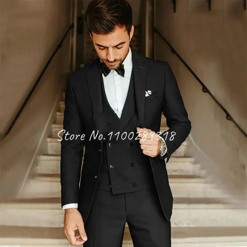 Army Green Groom Tuxedo Male Suit Party Suit Slim Fit Business Casual Jacket Sets 3 Piece (Blazer + Vest + Pants) Costume Homme Luxe