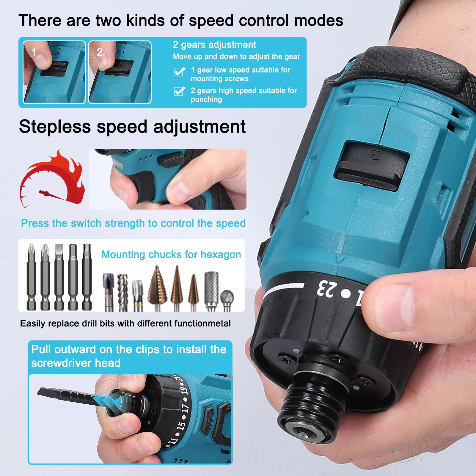 18V Brushless Battery Screwdriver Craft Drill Set Adjustable