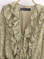 Women Summer Print Dress 2025 Vintage Cascading Ruffle Belt Bwo Long Sleeve Female Elegant Street Dresses Clothing - Image 3