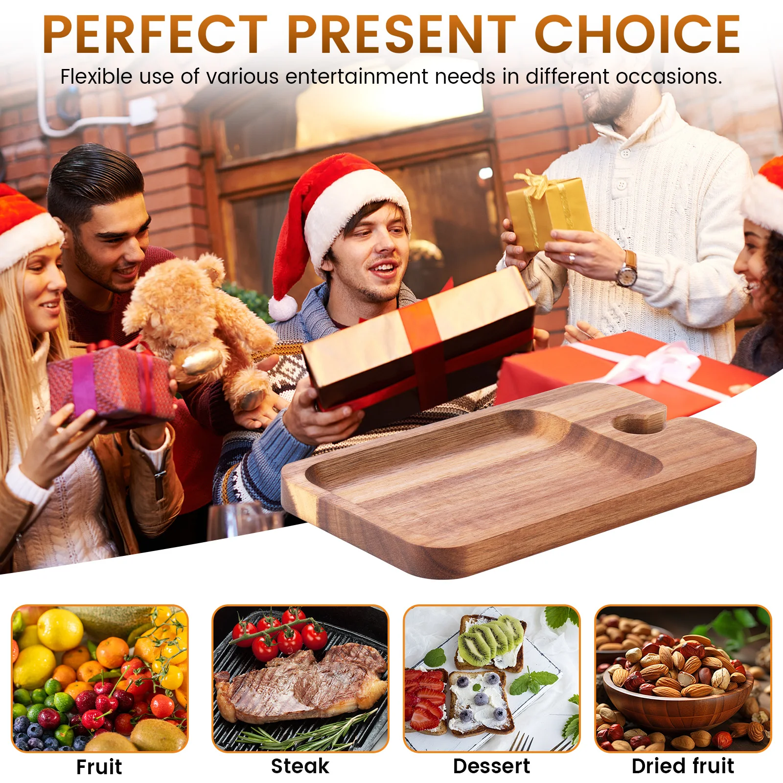 2/6Pcs Wine Appetizer Plates Wood Serving Platter with Glass Holder Fruit Snacks Sushi Food Wood Serving Plates Kitchen Tools