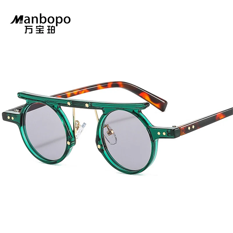 

WANBOPO Fashion Small Round Sunglasses Women Retro Clear Ocean Gradient Lens Shades UV400 Men Double Color Rivets Sun Glasses