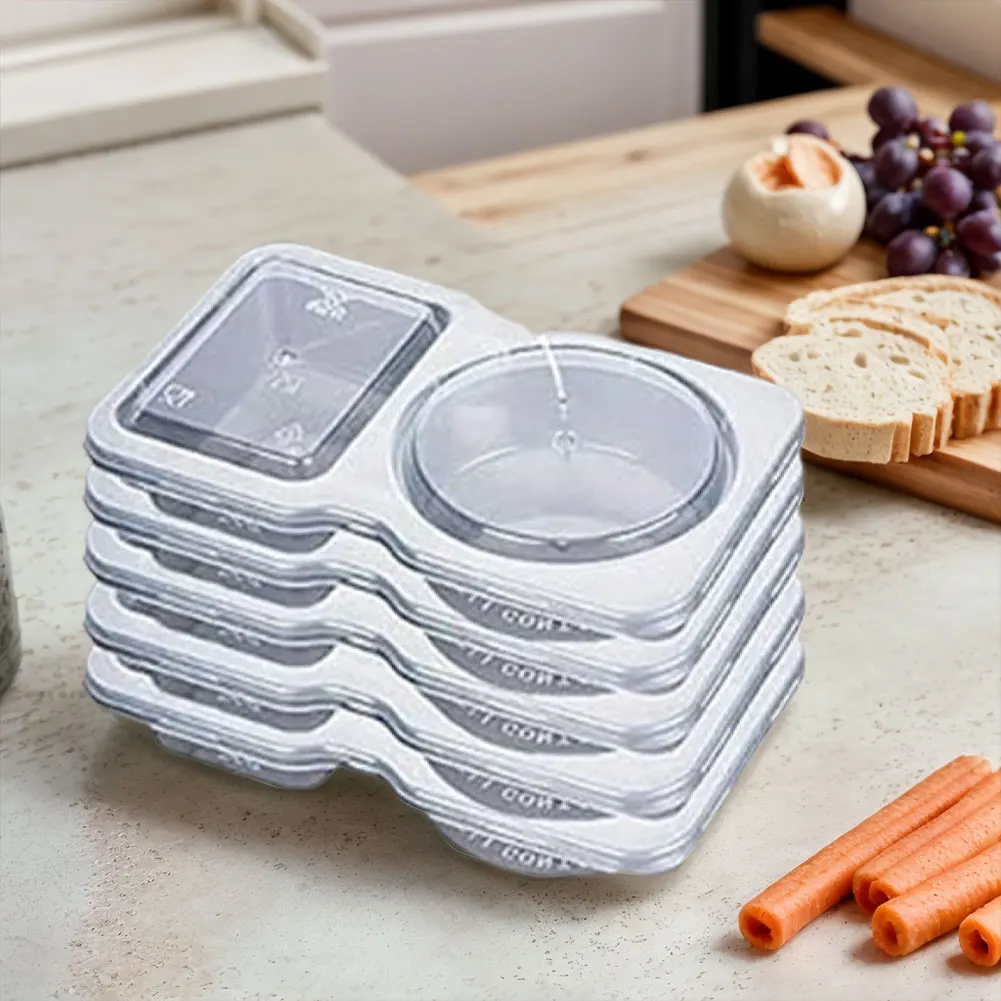 Disposable Seasoning Container with Lid Transparent Condiment Container Double Compartment Clear Seasoning Box for To-Go Sauces