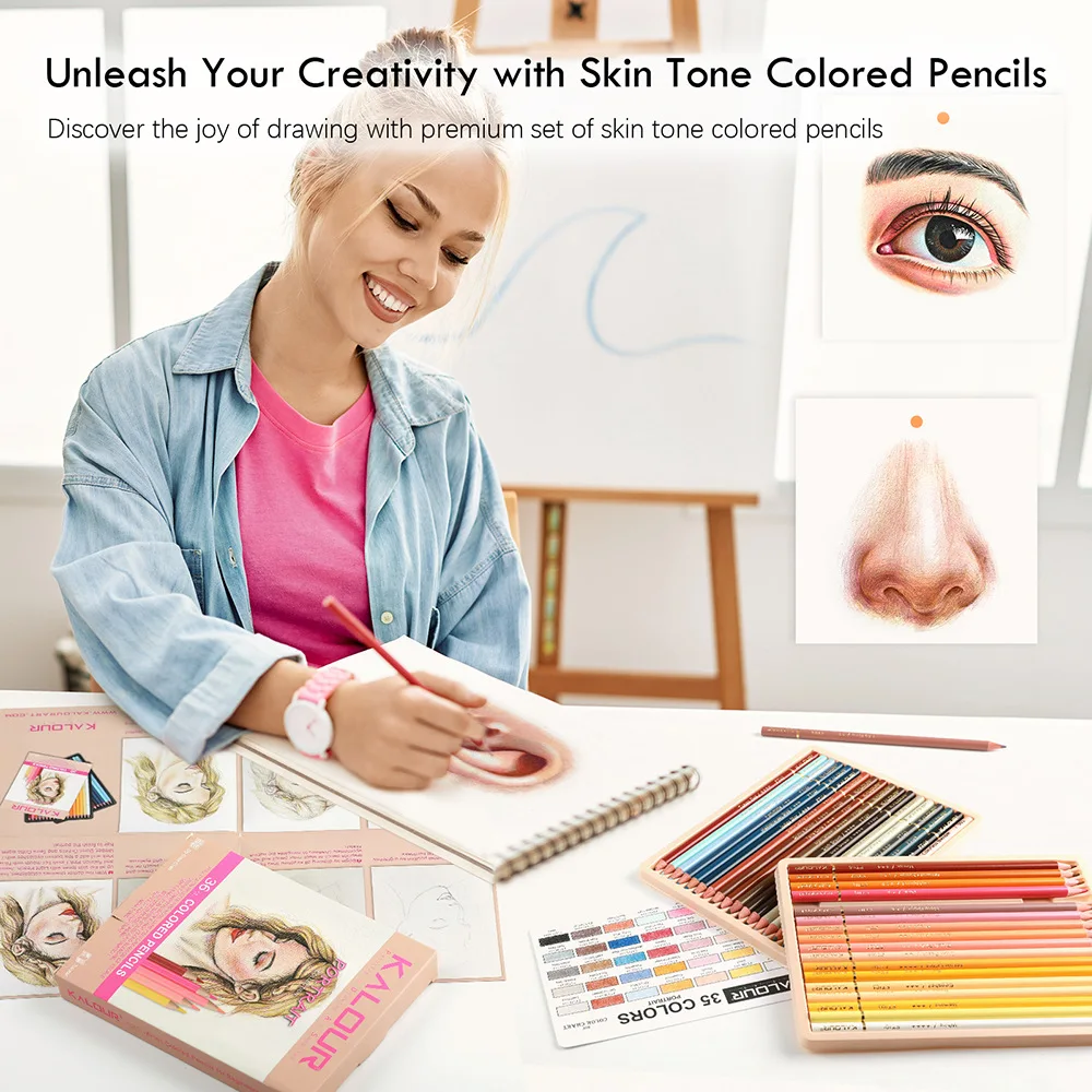 KALOUR Skintone Coloring Pencils 36pcs Premium Charcoal Vivid Luminous Drawing Pen Portrait Set Soft Leads Easy Shading Blending 6