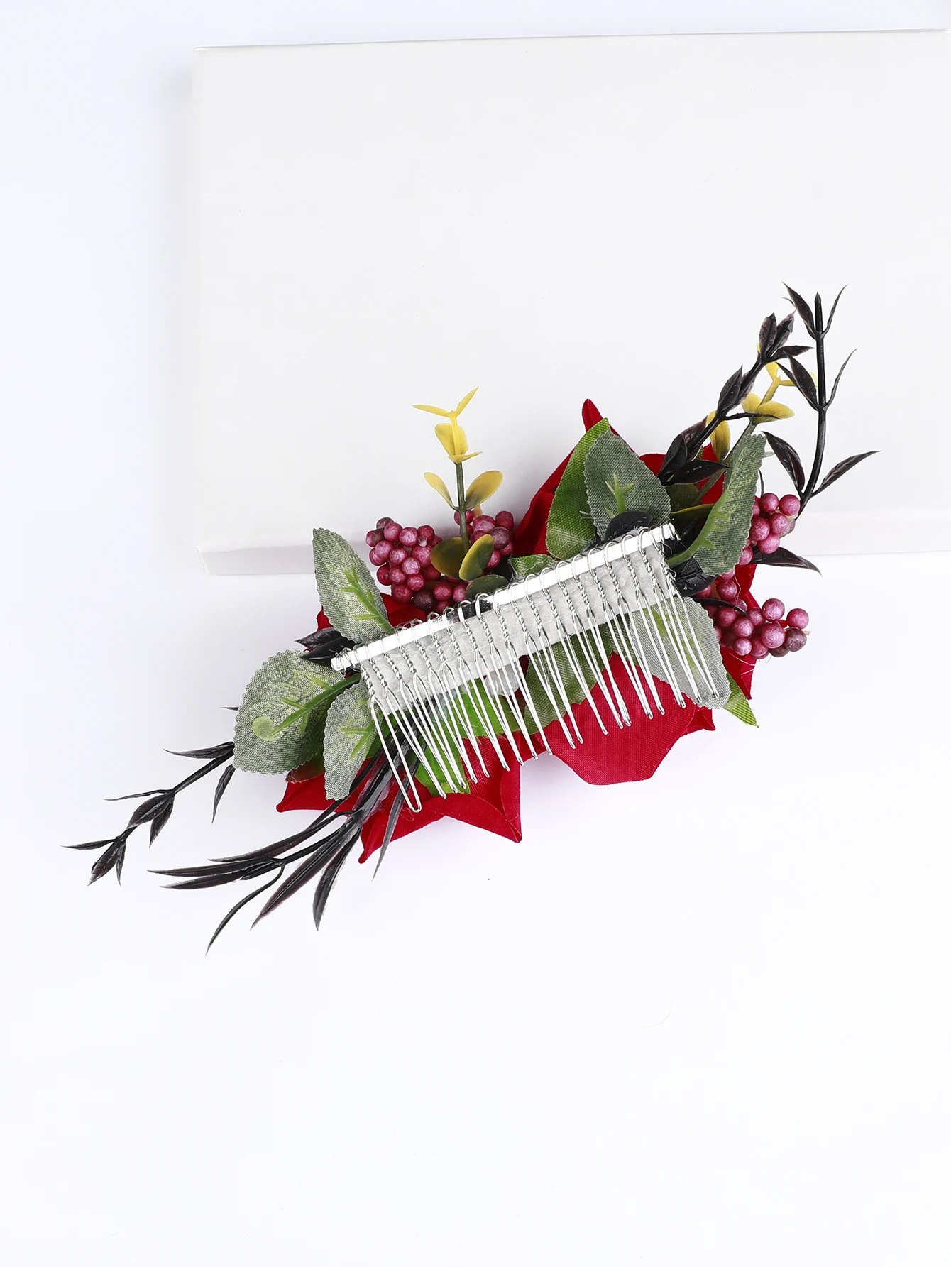 Handgefertigte Große Blumen-Haarspange mit Roter Rose, Chinesischer Stil, Hochzeits-Braut-Haaraccessoire, Edle Kopfbedeckung für Bräute – Detail 4
