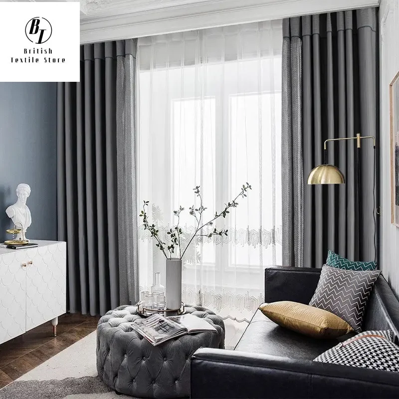 Cortinas modernas para sala de estar, dormitorio, comedor, lujo, tul gris nórdico, costura de ventana, tamaño personalizado, producto terminado