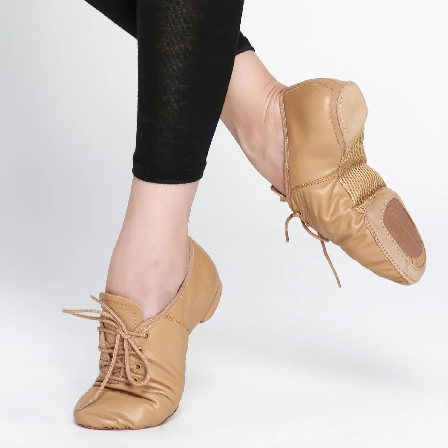 Clearance Professional Cowhide Jazz Dance Shoes For Men Tan Black White Breath Dancing Sneakers Hip Hop Shoes Woman Dancing Shoe 3