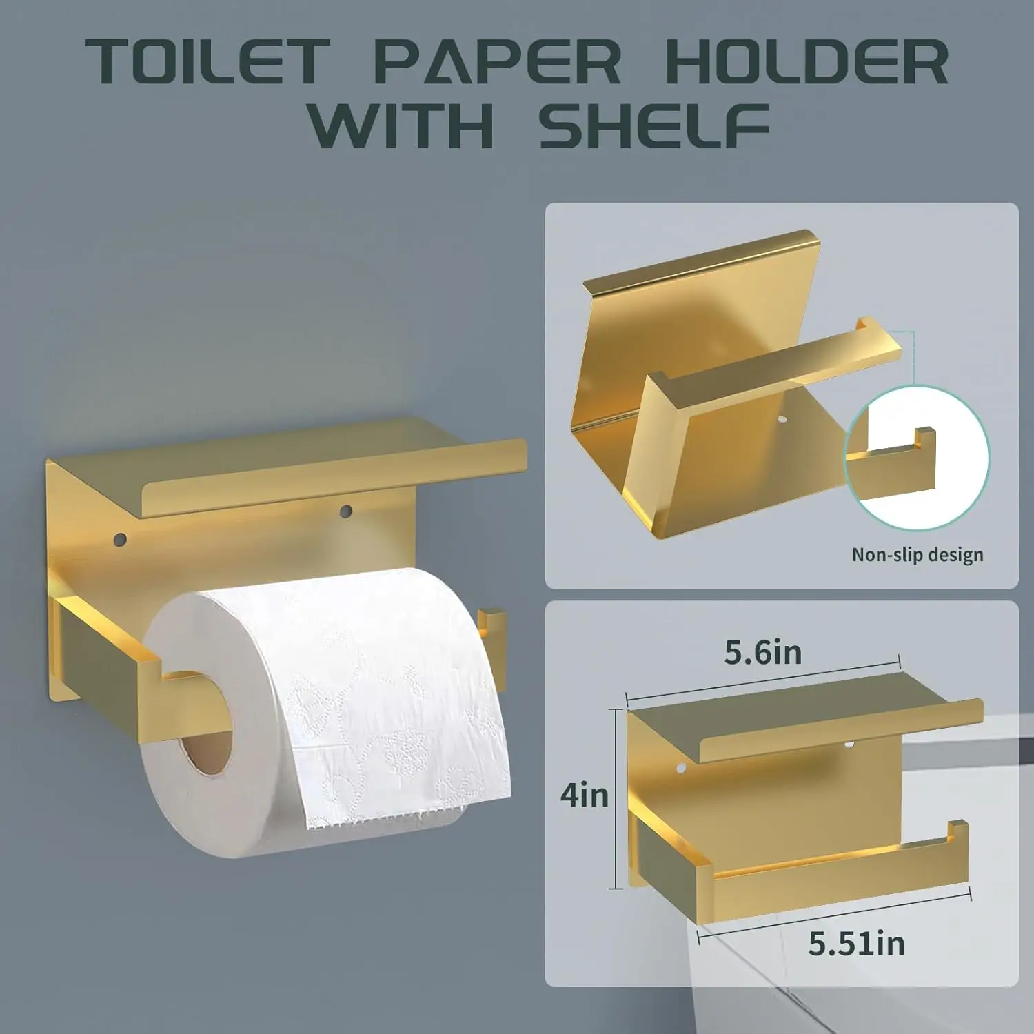 7 Piece Gold Bathroom Hardware Set with Brushed Gold Bathroom Accessories-Square 2 Towel Bars Towel Rack Stainless Steel