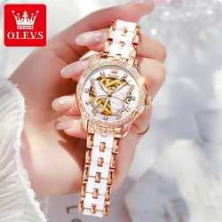 OLEVS Brand New Luxury Ceramic Mechanical Watch for Women Waterproof Fashion Butterfly Dial Diamond Watches Womens Montre Femme