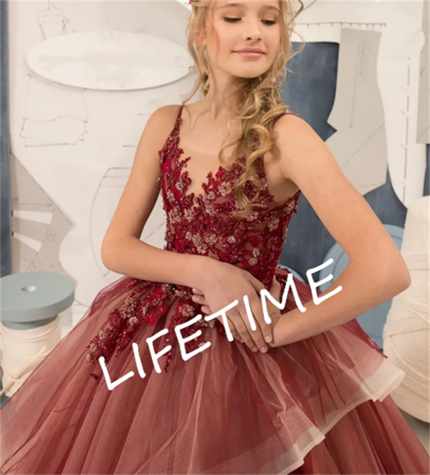 

Новое красное ТРАПЕЦИЕВИДНОЕ ПЛАТЬЕ с цветочным принтом для девочек, кружевное платье принцессы с бисером, платье с открытой спиной для девочек на Первое причастие, детское платье для выпускного вечера