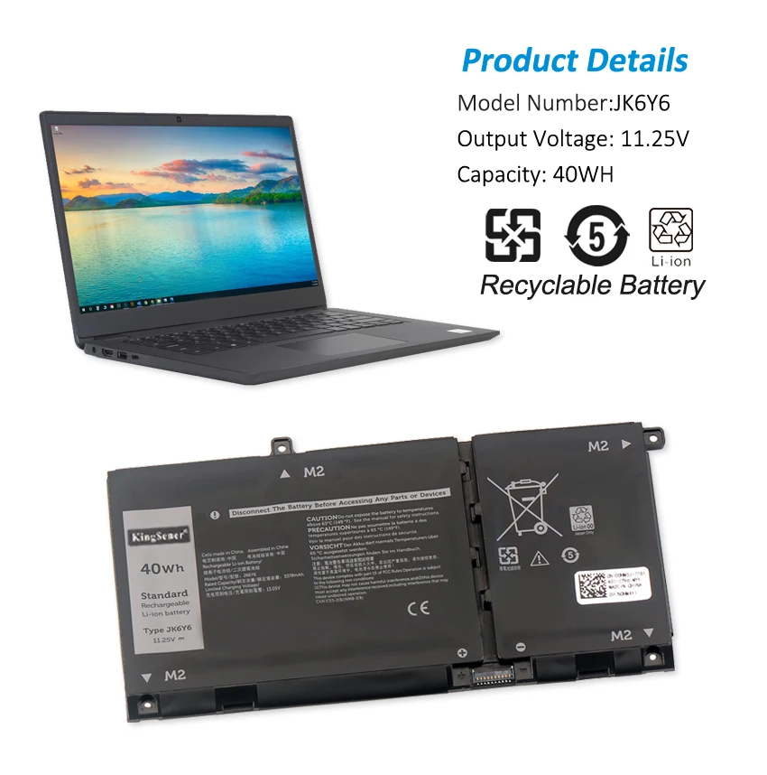 Kingsener Jk6y6 11.25v 14 40wh Bateria do Portátil para Dell Latitude 3410 3510 Vostro 5402 Inspiron 5501 5502 5300 5301 9077g H5ckd - Imagem 3