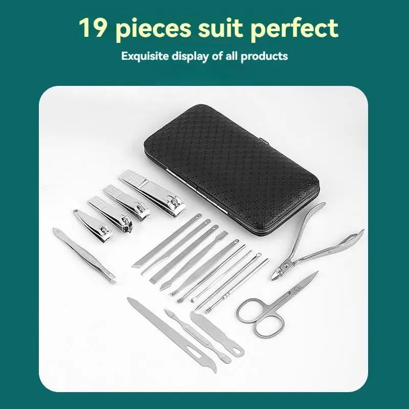 Nail Clipper Set 19pcs Stainless Steel Nail Scissor Set Full Set Household Cuticle Nipper Manicure Tools