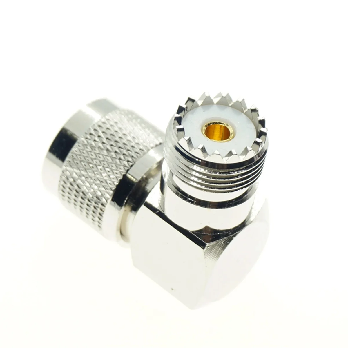 Adattatore Connettore RF Maschio Spina UHF PL-259 A UHF SO-239 Femmina Angolo Retto 1pz