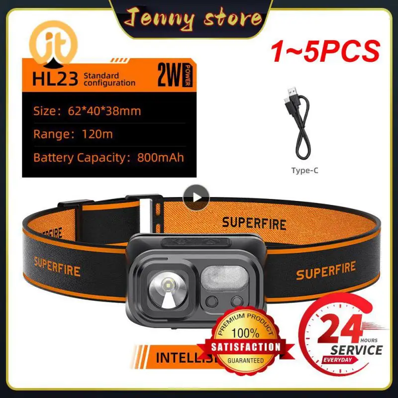 

1~5PCS HL23 Mini Super Bright LED Headlamp Induction Headlight USB C Rechargeable Portable Head Flashlight Camping Fishing