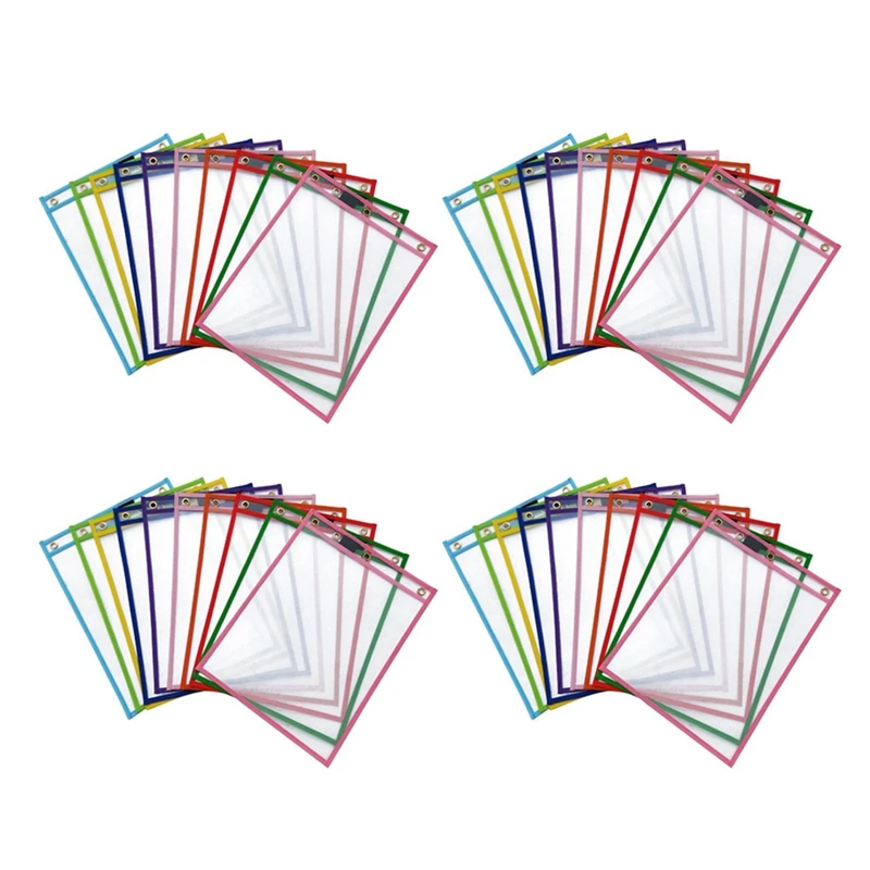 

40Pcs Reusable Dry Erase Pockets, Assorted Colors For Children Kids Students