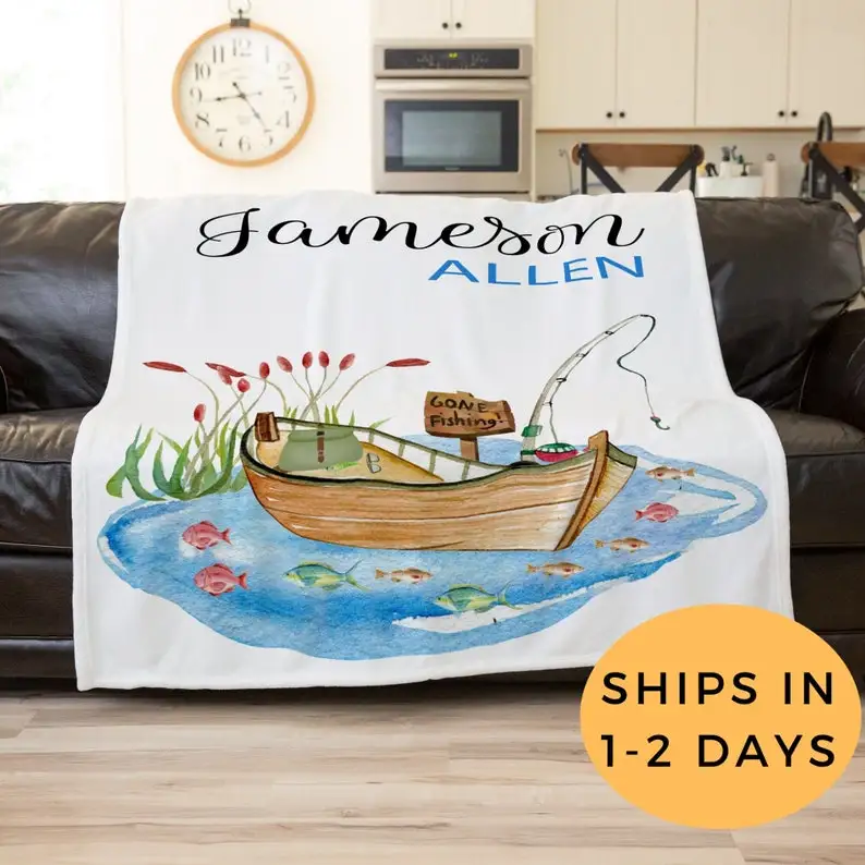 

Fishing Blanket, Teen Minky Blanket, Baby Blanket Boy Fishing, Personalized Baby Blanket Boy, Name Blanket, Gift For Him Fishing
